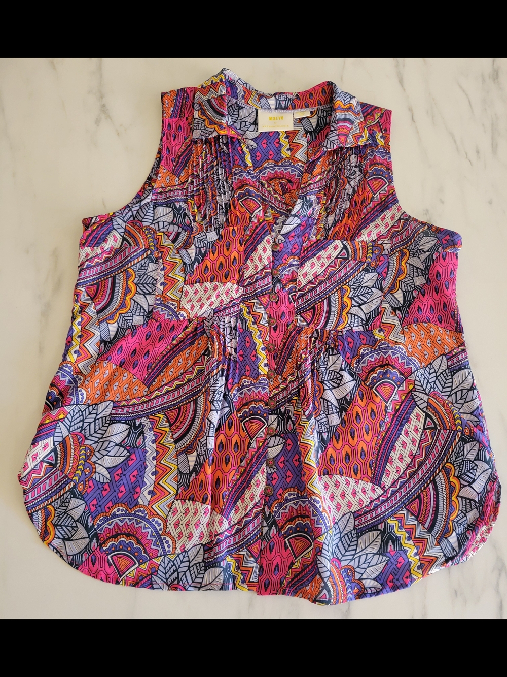 Maeve Anthropologie White Lotus Blouse M Whimsical Pintuck Sleeveless Paisley